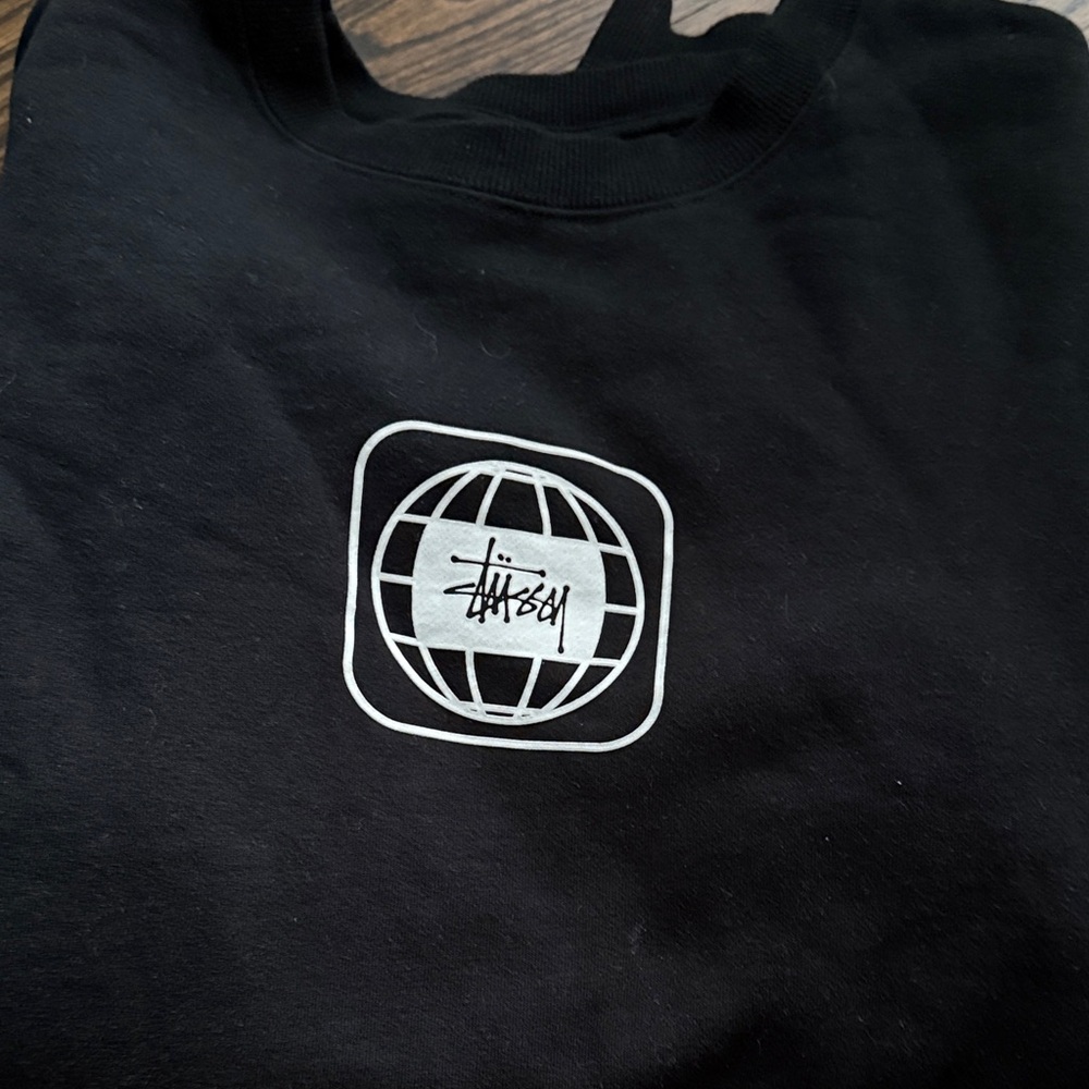 Stussy Black Sweatshirt with White Globe Logo